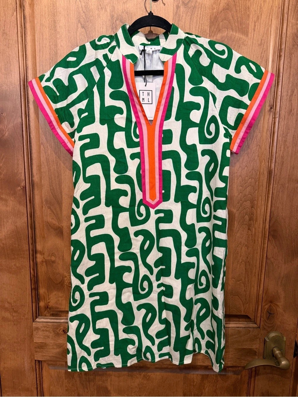 Mara Hoffman THML Sundaze Dress Abstract Mini Dress in Green & White Size Medium
